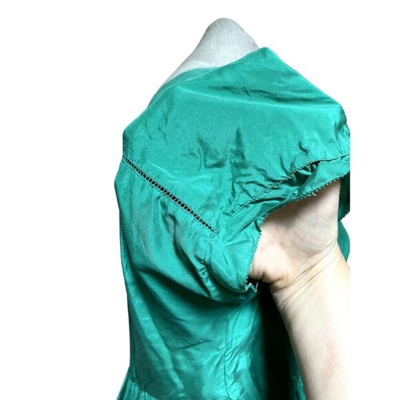 Vanessa Virginia Green Silk Peplum Short Sleeve Blouse Retro 30s Flounce V-Neck - Picture 5 of 8